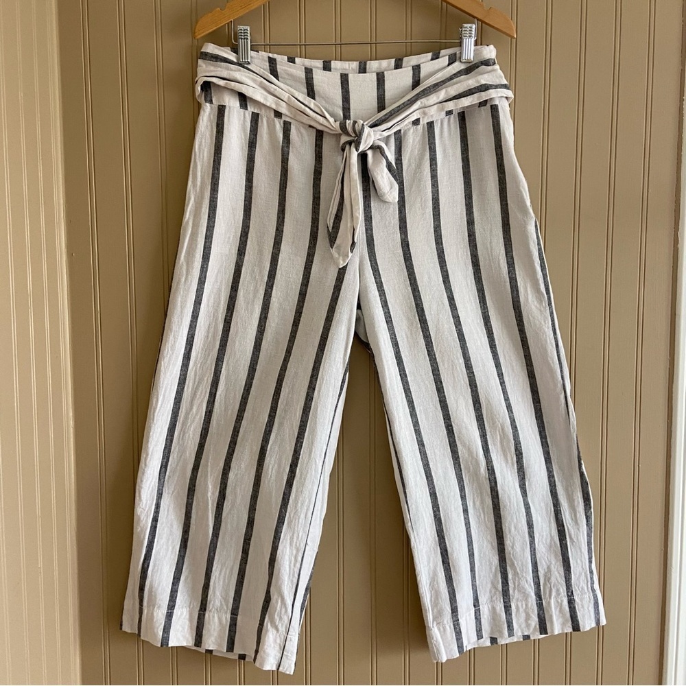 Joe Fresh Linen Cotton Black & White Stripe Wide Leg Culotte Pants Women’s 8